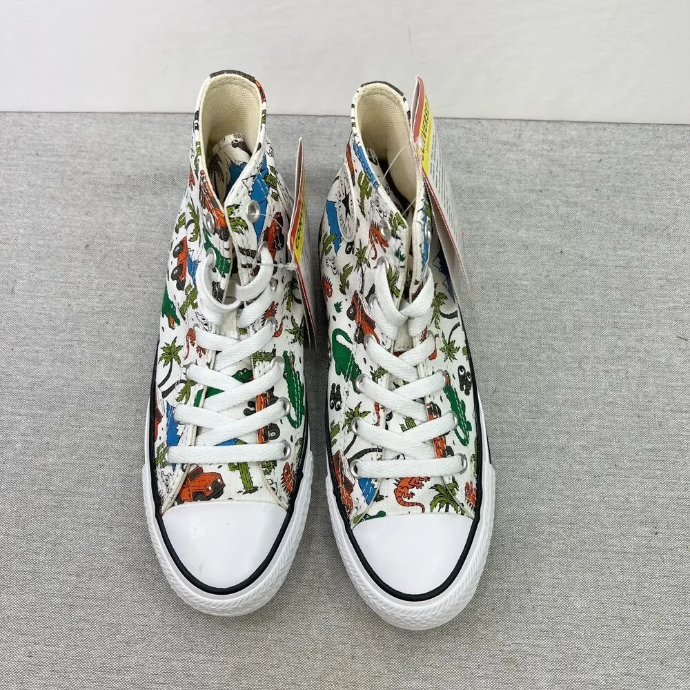 Converse All Star Chuck Taylor HighTop Shoes White Dinosaur Jeep Kids Size 4 NEW